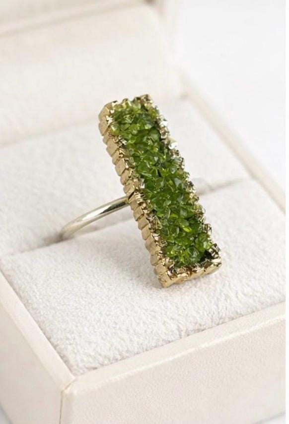 Anillo de peridoto natural,en plata con baño dorado-Anillo minimalista-Joyeria artesanal-Regalo mujer