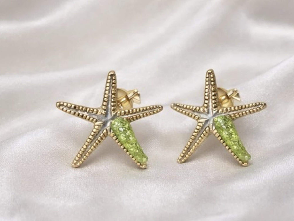 Pendiente estrena de mar de plata con peridoto-Pendiente elegante ,hecho a mano-Joya inspirada en el oceano-Regalo mujer.