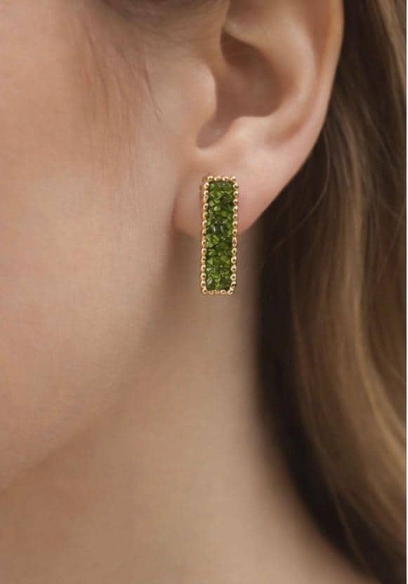 Pendiente rectangulares de peridoto(olivina)y plata,con baño dorado-Pendientes elegantes-Joyeria minimalista, modernos-Regalo para mujer
