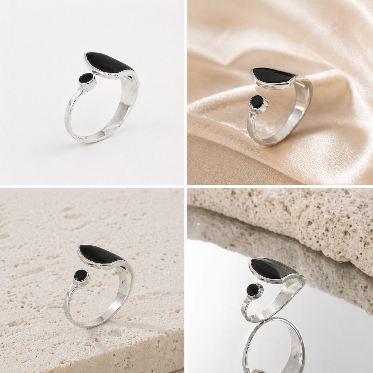 Anillo de Plata y Lava Volcánica, ajustable.