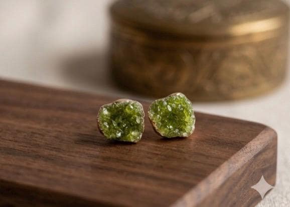 Pendiente de plata con peridoto y baño dorado,artesanal,para mujer,hecho a mano.