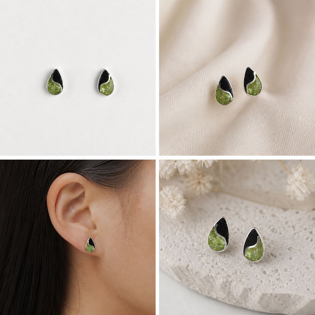 Pendientes Gota de Plata con Peridoto y Lava Natural