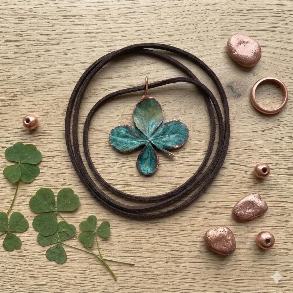 Collar Hoja de Trébol Natural | Colgante Botánico Verde | Joyería Inspirada en la Naturaleza | Amuleto de Buena Suerte/Regalo mujer