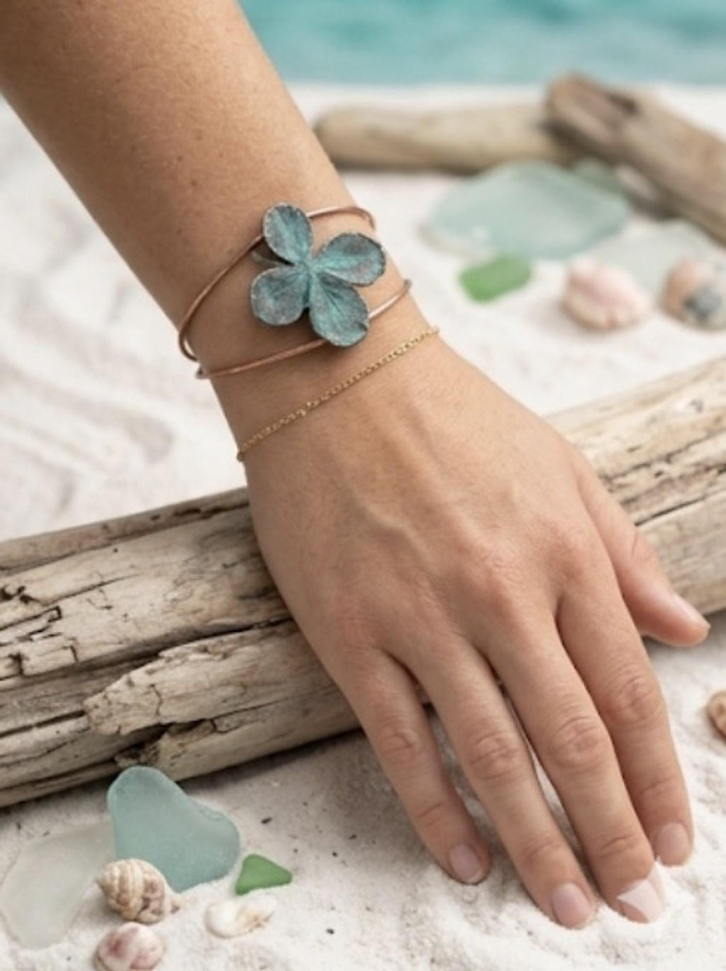 Pulsera de Trébol de Cuatro Hojas en Cobre | Pulsera Ajustable Hecha a Mano | Joyería Artesanal Boho | Amuleto de Suerte -Regalo para mujer