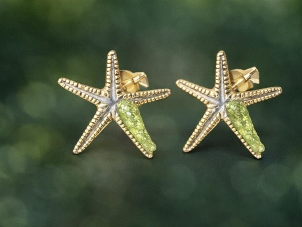 Pendiente estrena de mar de plata con peridoto-Pendiente elegante ,hecho a mano-Joya inspirada en el oceano-Regalo mujer.