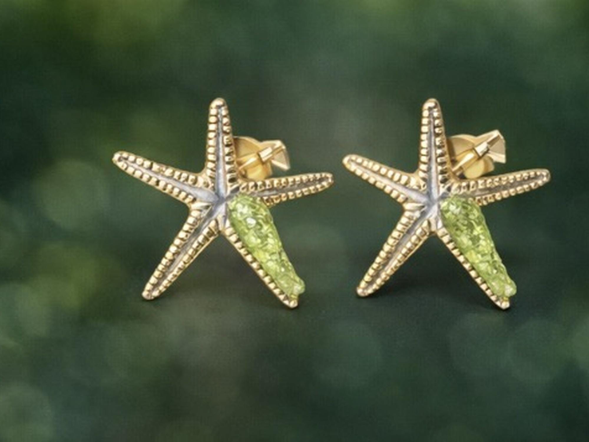 Pendiente estrena de mar de plata con peridoto-Pendiente elegante ,hecho a mano-Joya inspirada en el oceano-Regalo mujer.