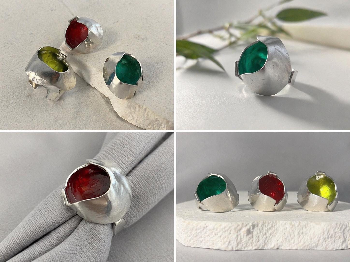 Anillo ajustable de aluminio con esmalte | Joyería artesanal moderna | Anillo contemporáneo color rojo verde lima| Diseño único hecho a mano