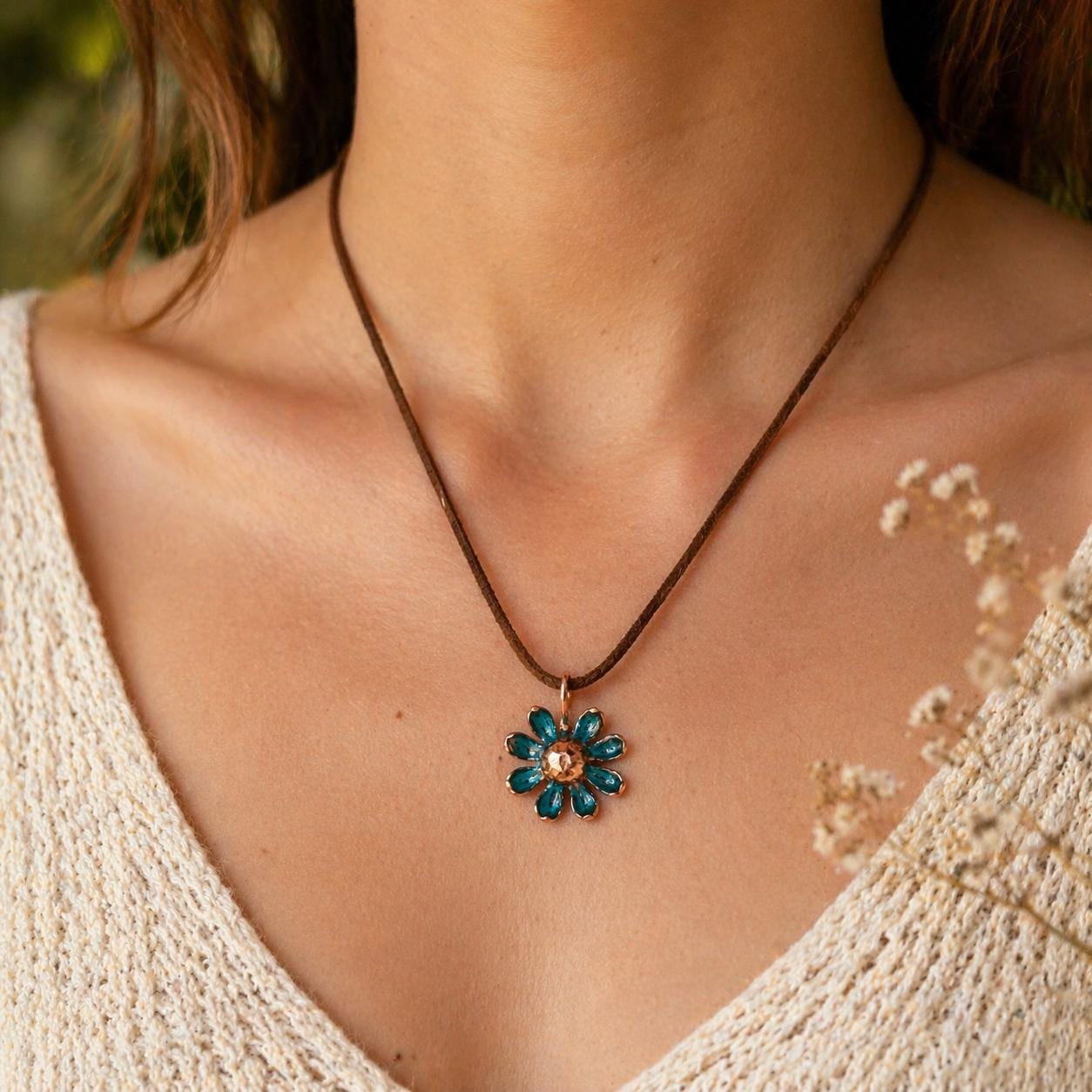Colgante Margarita Natural con Baño de Cobre | Collar Floral Real | Joyería Botánica Artesanal | Regalo Delicado y Original -Regalo mujer
