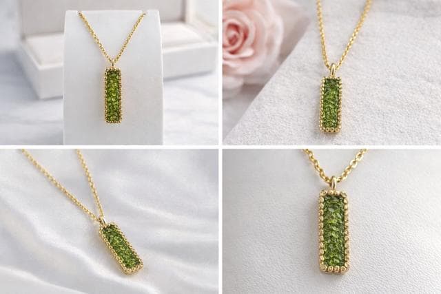 Collar colgante peridoto(olivina)y plata con un baño dorado-Joya elegante minimalista-Collar artesanal con piedra natural-Regalo mujer.