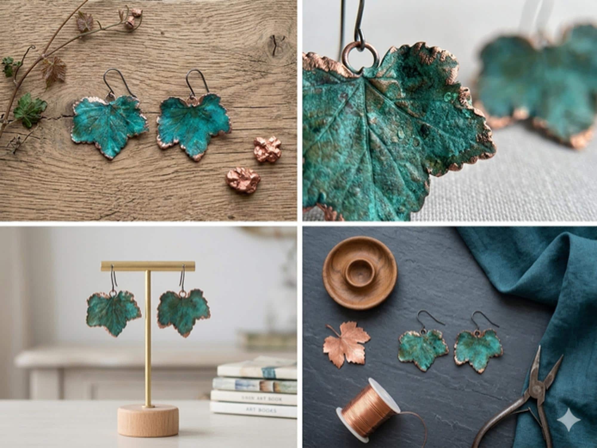Pendientes hojas naturales bañadas en cobre | Joyería botánica real | Pendientes artesanales únicos | Regalo naturaleza/Regalo para mujer