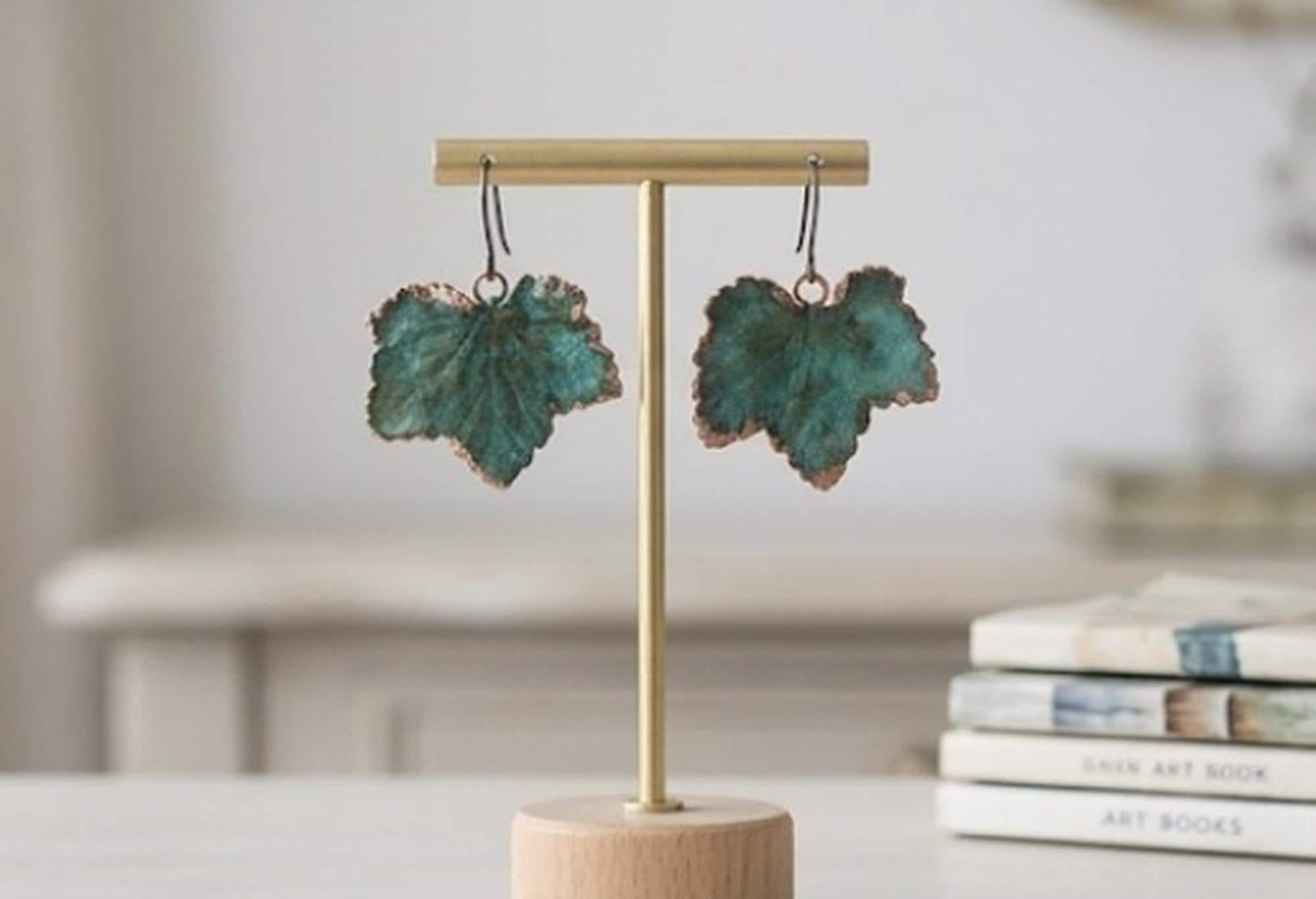 Pendientes hojas naturales bañadas en cobre | Joyería botánica real | Pendientes artesanales únicos | Regalo naturaleza/Regalo para mujer