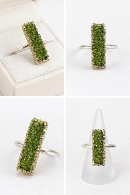 Anillo de peridoto natural,en plata con baño dorado-Anillo minimalista-Joyeria artesanal-Regalo mujer