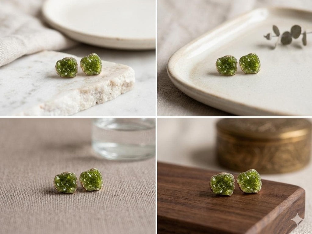 Pendiente de plata con peridoto y baño dorado,artesanal,para mujer,hecho a mano.