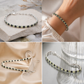Pulsera de plata con peridoto y obsidiana | Brazalete fino elegante | Joyería original con piedras naturales