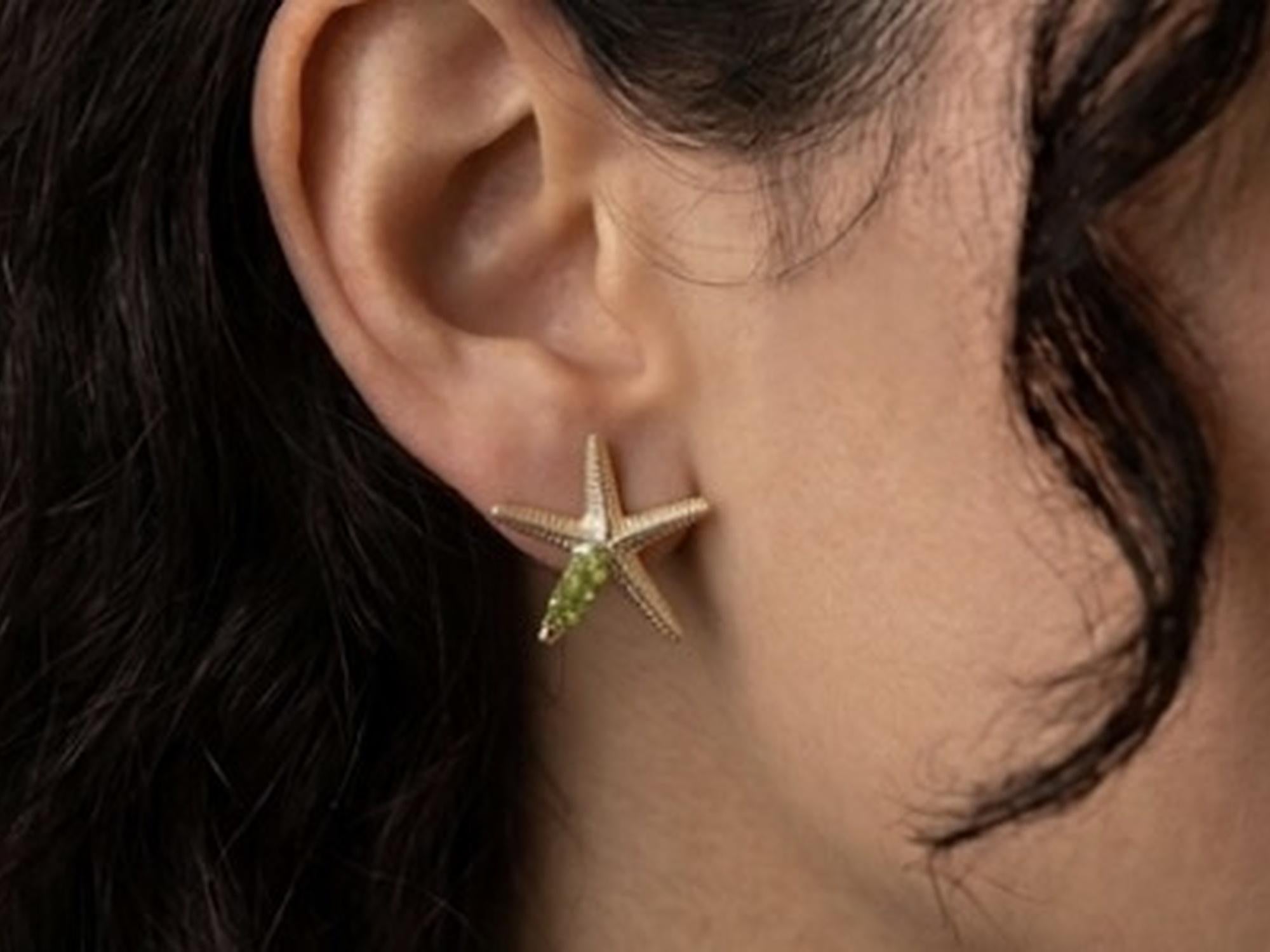 Pendiente estrena de mar de plata con peridoto-Pendiente elegante ,hecho a mano-Joya inspirada en el oceano-Regalo mujer.
