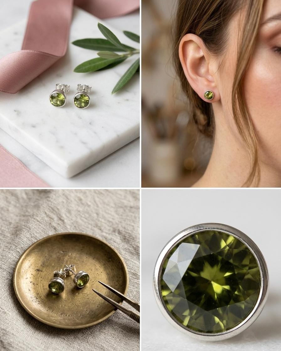 Pendientes de Peridoto(olivina) en Plata -Pendientes de Piedra Verde -Joyería artesanal -Estilo Minimalista y Elegante, Regalo para mujer