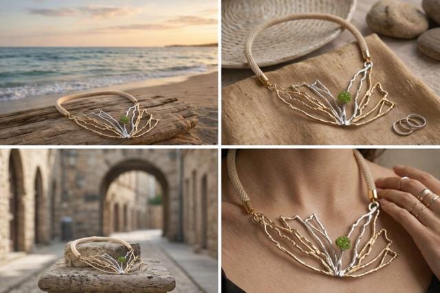 Collar de plata con peridoto y baño dorado degradé | Collar elegante orgánico | Joyería artesanal sofisticada