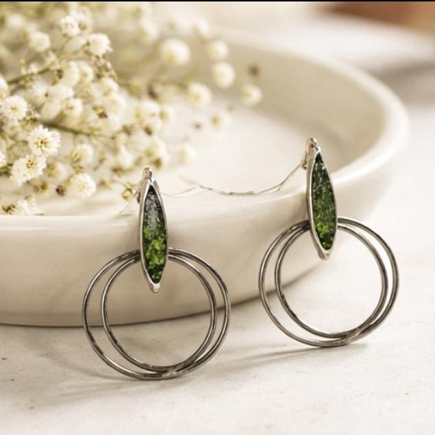Pendientesde plata y cobre con peridoto(olivina)natural-Diseño elegante y artesanal-joyeria minimalista-regalo mujer