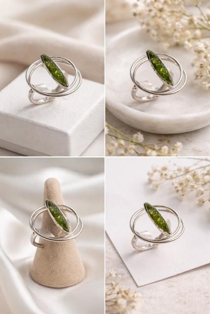 Anillo ajustable de plata,con peridoto(olivina)-Diseño elegante y artesanal-Joyeria minimalista-Regalo mujer