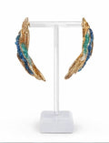 Pendiente largos artesanales ,plata y baño dorado,con un detalle de aguamarina y cuarza-Joyeria unica hecha a mano.