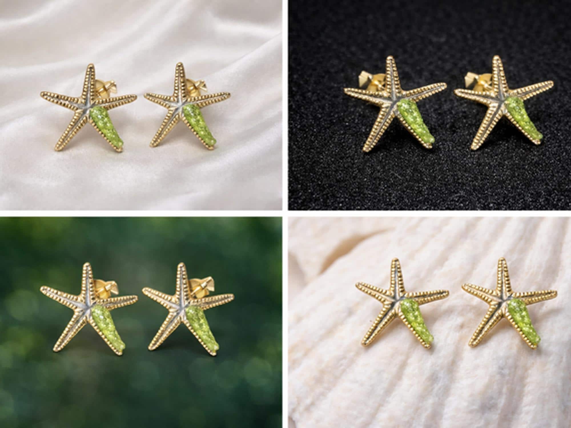 Pendiente estrena de mar de plata con peridoto-Pendiente elegante ,hecho a mano-Joya inspirada en el oceano-Regalo mujer.