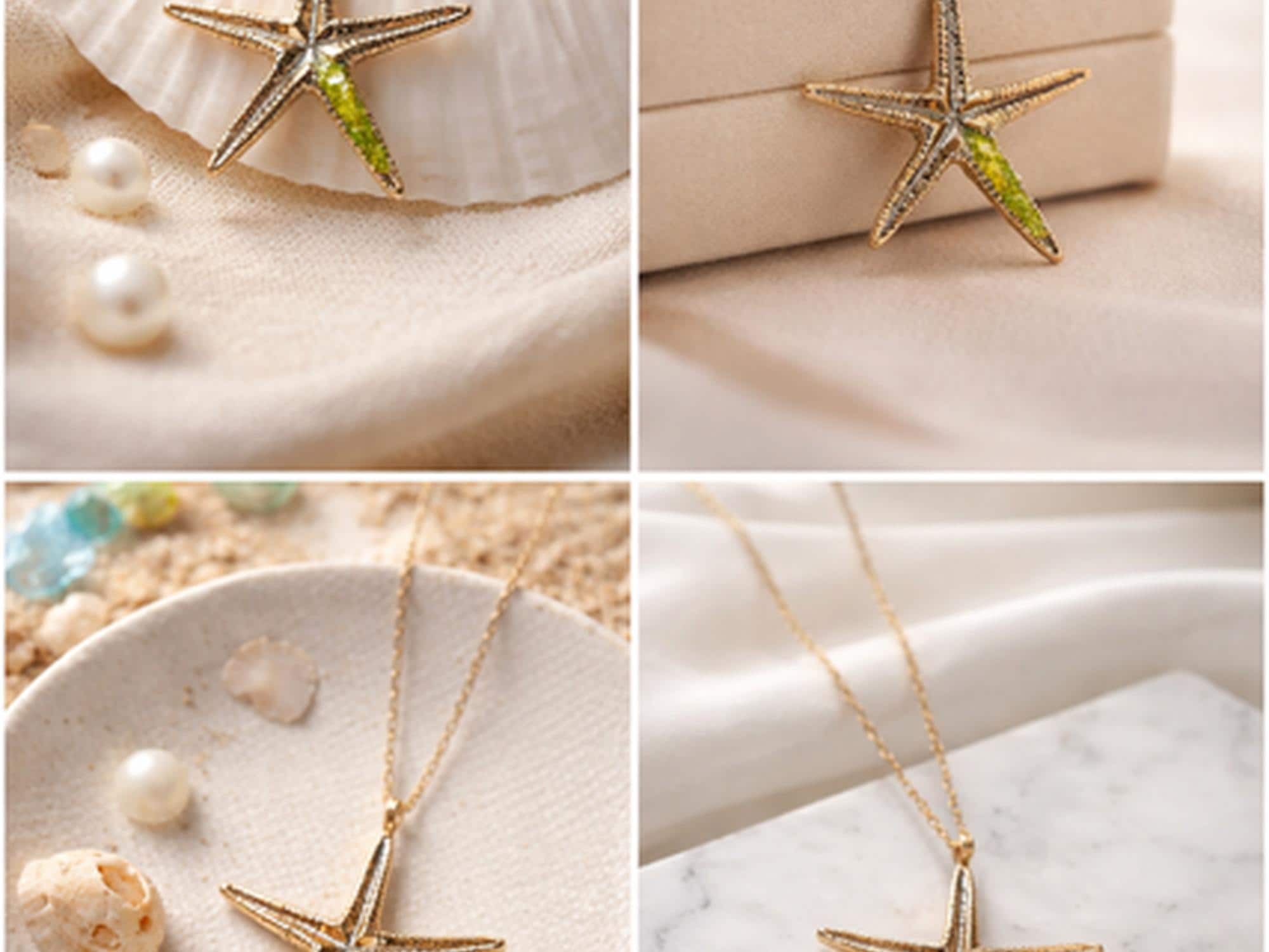 Collar estrella de mar ,de plata con peridoto(olivina)-Colgante elegante de 44mm-Joyeria inspirada en el oceano-Regalo mujer.