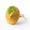 Anillo de peridoto,en plata con baño dorado,ajustable,regalo mujer,joya delicada