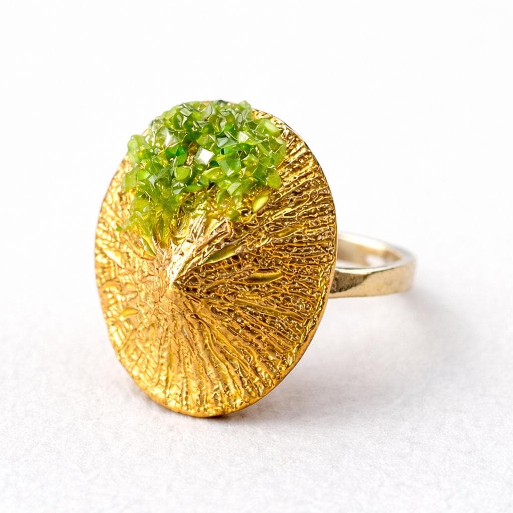 Anillo de peridoto,en plata con baño dorado,ajustable,regalo mujer,joya delicada