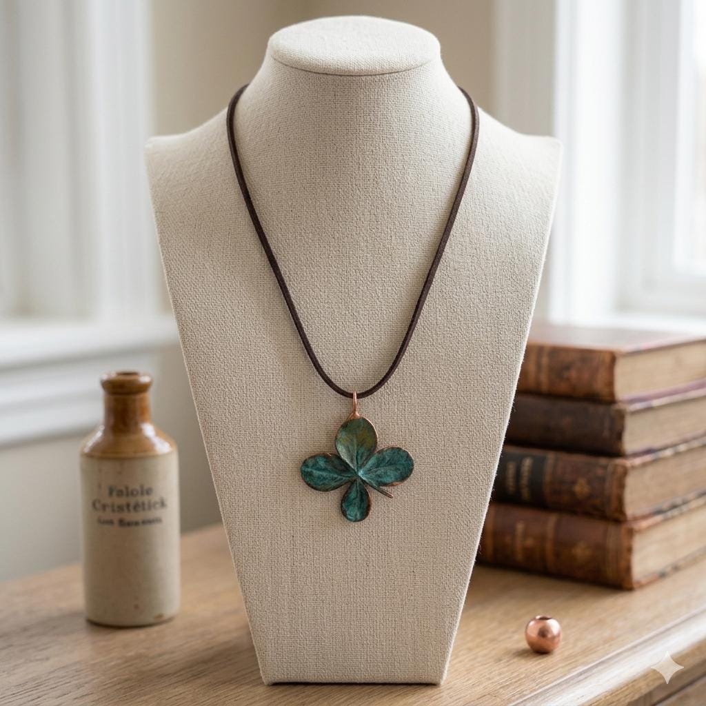 Collar Hoja de Trébol Natural | Colgante Botánico Verde | Joyería Inspirada en la Naturaleza | Amuleto de Buena Suerte/Regalo mujer