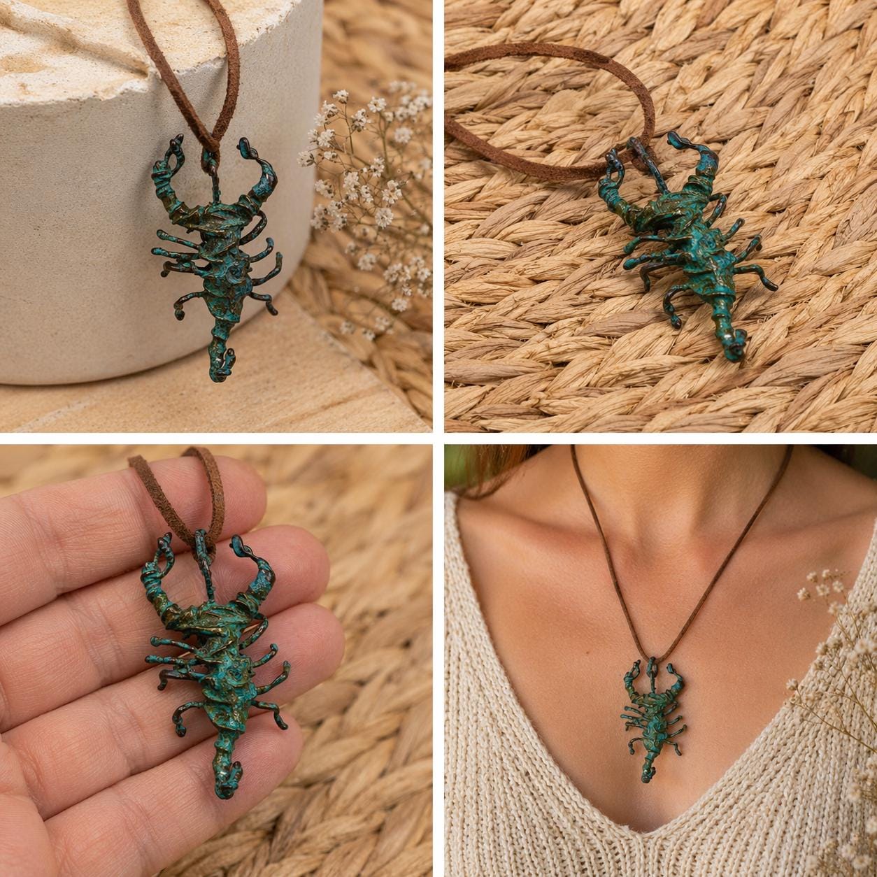 Colgante Escorpión en Cobre | Collar Artesanal Boho | Amuleto Protector | Joyería Tribal con Cordón -Regalo mujer
