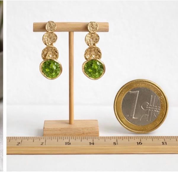 Pendiente de plata,con baño dorado,con peridoto-Pendientes colgantes artesanales verdes-joyeria elegante hecha a mano ,para mujer