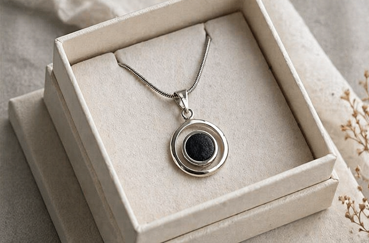 Colgante de Plata 925 con Lava Volcánica | Collar Minimalista Elegante | Joyería Artesanal