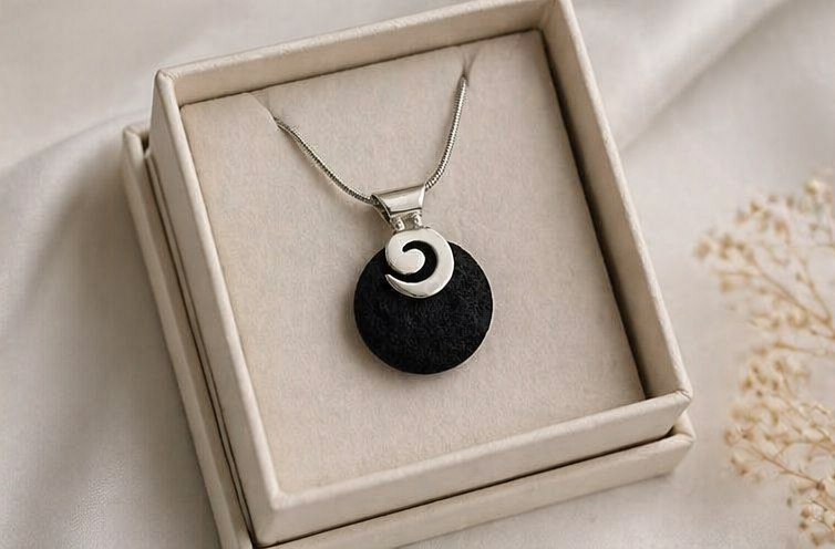 Colgante de Plata 925 con Lava Volcánica | Collar Diseño Orgánico y Moderno | Joyería Minimalista