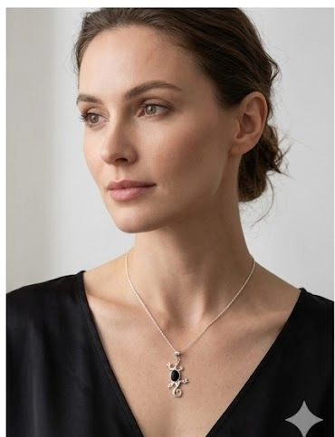 Colgante Lagarto de Plata 925 con Lava Volcánica Negra | Collar Artesanal Animal | Joyería Original y Elegante