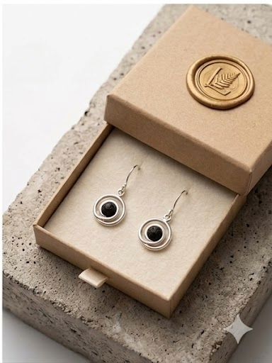 Pendientes de Espiral en Plata de Ley 925 y Lava Volcánica, Joyería Minimalista de Piedra Natural, Regalo Artesanal para Ella.