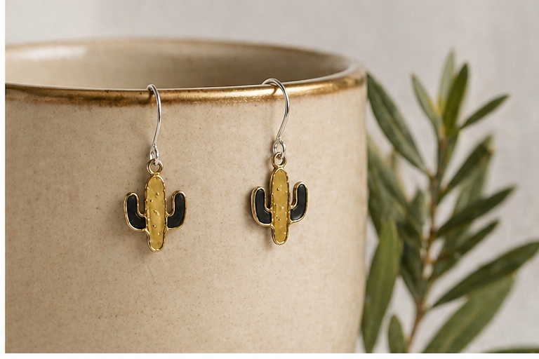 Pendientes Cactus de Plata con Lava y Peridoto