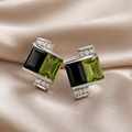 Pendientes de plata 925 con peridoto y obsidiana | Aretes elegantes geométricos | Joyería moderna