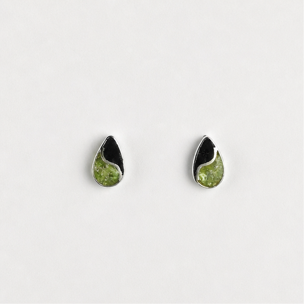 Pendientes Gota de Plata con Peridoto y Lava Natural