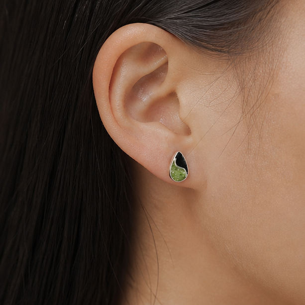 Pendientes Gota de Plata con Peridoto y Lava Natural