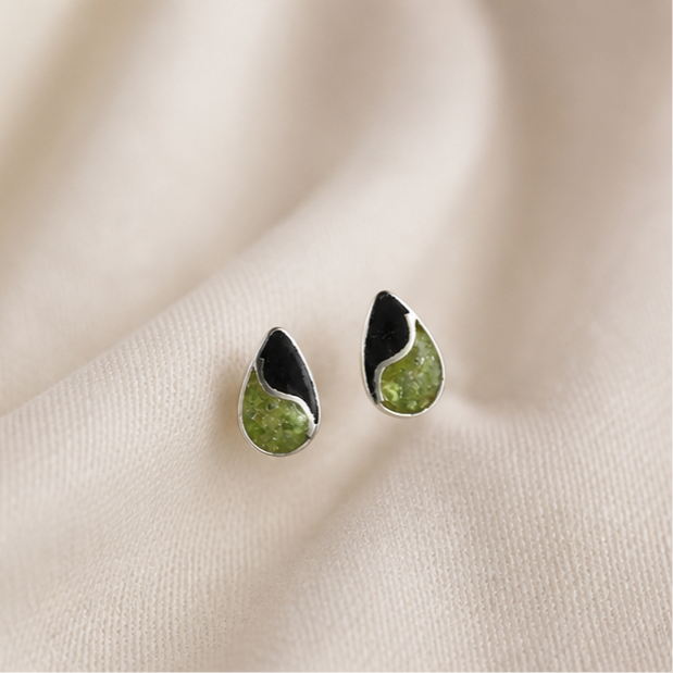 Pendientes Gota de Plata con Peridoto y Lava Natural