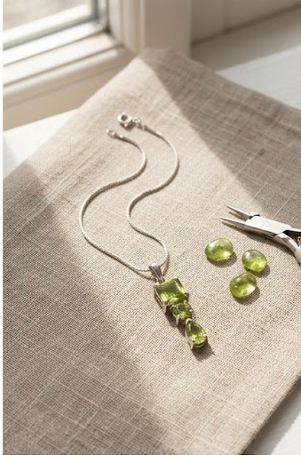 Colgante de Peridoto en Plata de Ley 925, Collar de Piedras Verdes Naturales, Estilo Moderno y Elegante.
