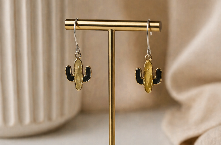 Pendientes Cactus de Plata con Lava y Peridoto