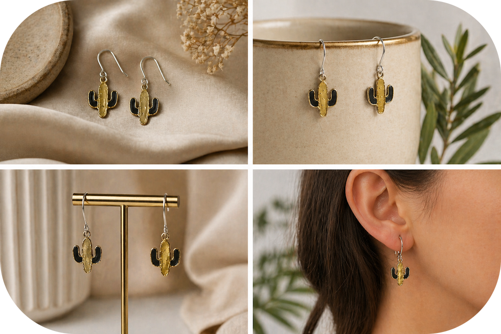 Pendientes Cactus de Plata con Lava y Peridoto