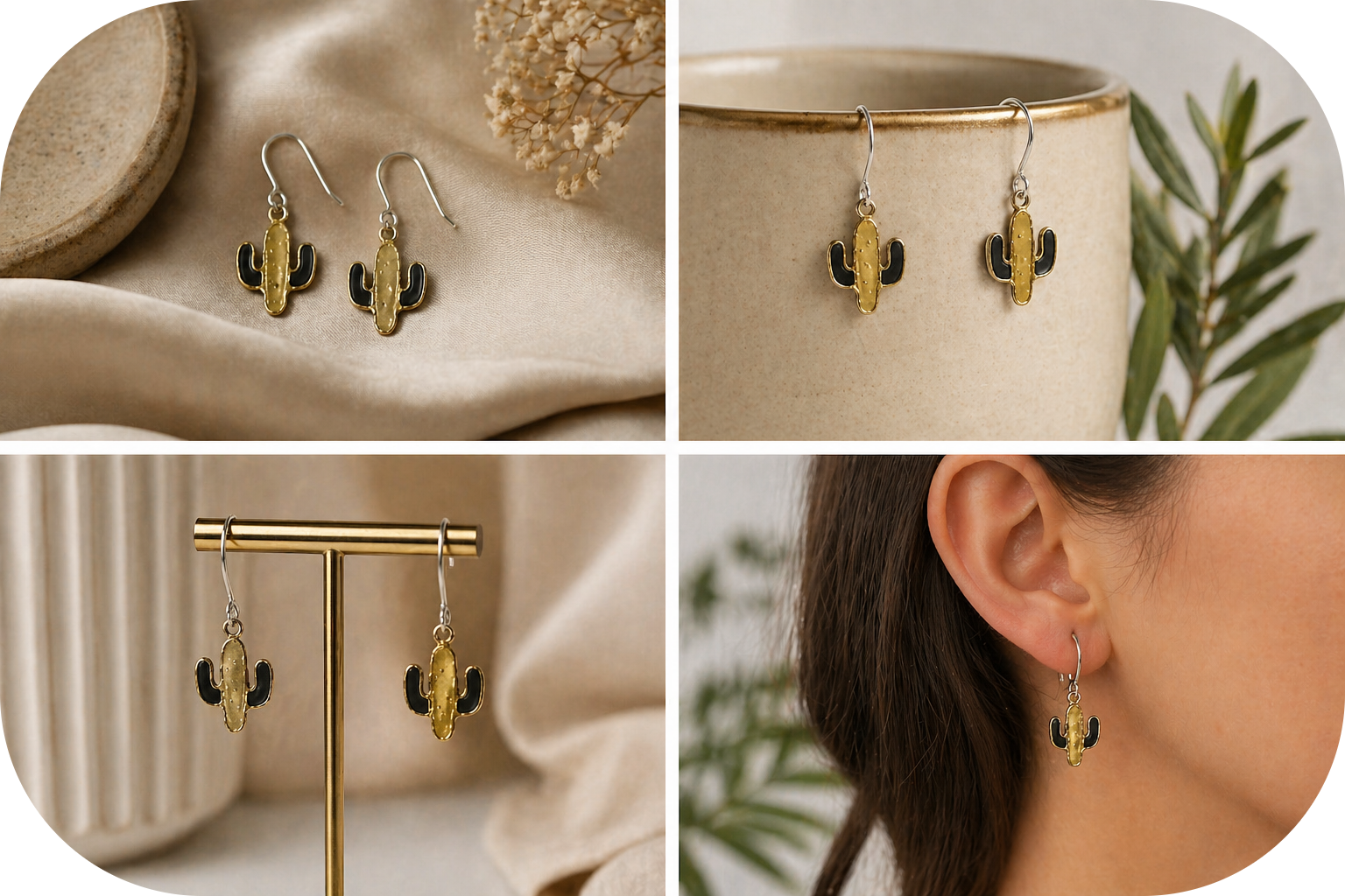 Pendientes Cactus de Plata con Lava y Peridoto