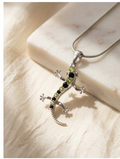 Colgante de Salamandra en Plata de Ley 925, Collar de Peridoto Natural y Obsidiana Negra, Joyería de Animal Totem, Regalo Original.
