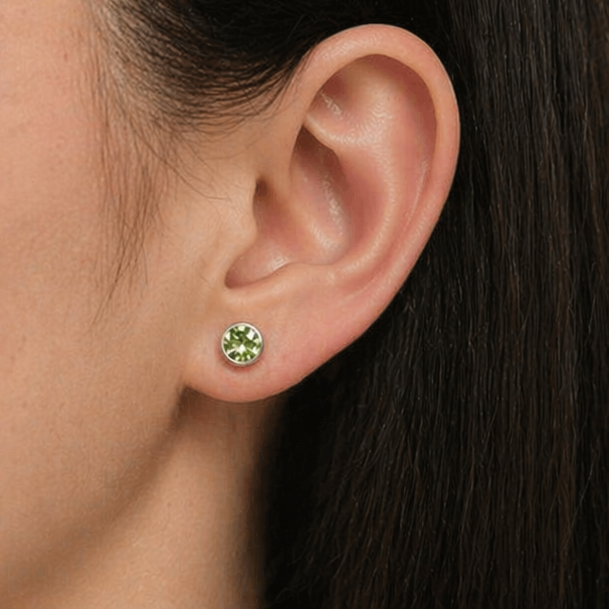 Pendientes de Peridoto Natural en Plata 925 – Pendientes Minimalistas Verdes - Tamaño 6mm