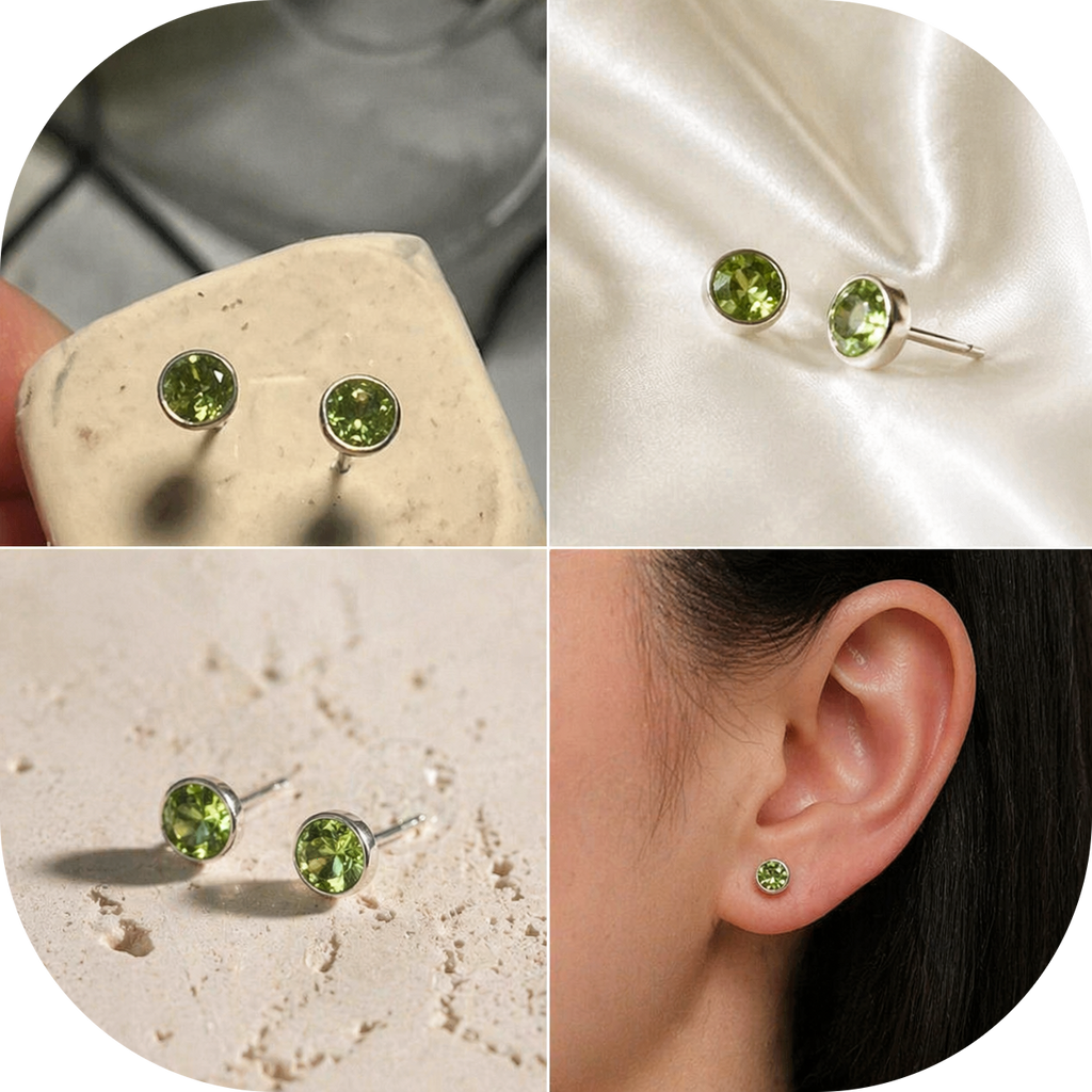 Pendientes de Peridoto Natural en Plata 925 – Pendientes Minimalistas Verdes - Tamaño 6mm