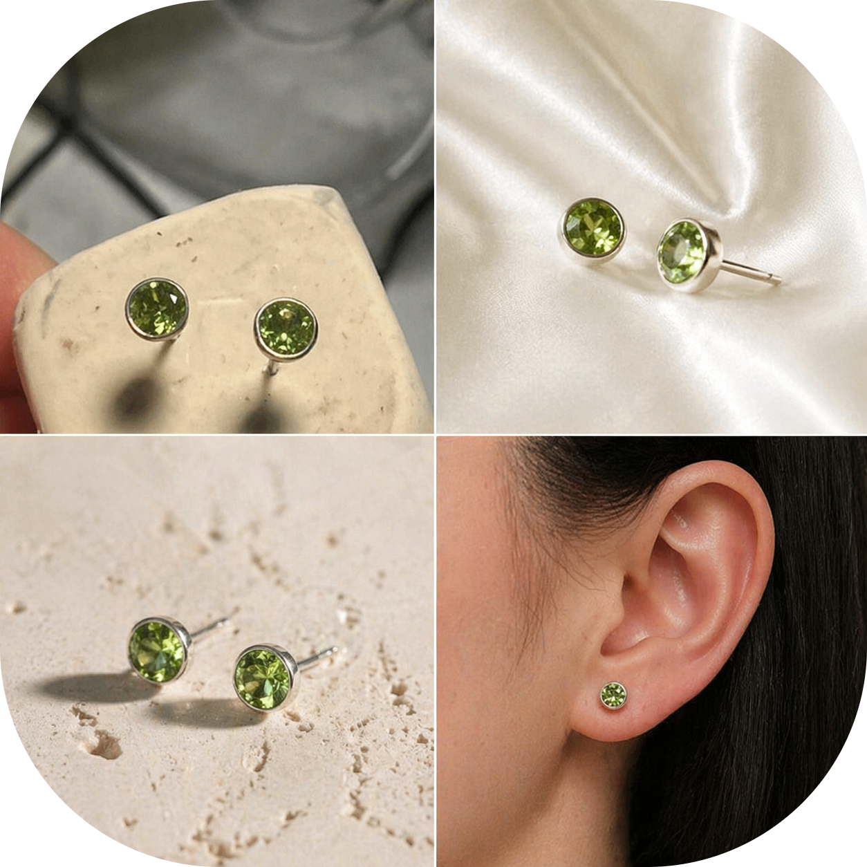 Pendientes de Peridoto Natural en Plata 925 – Pendientes Minimalistas Verdes - Tamaño 6mm